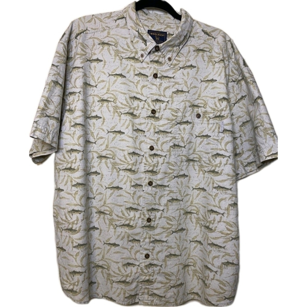 Woolrich Beige and Green Patterned Dress Shirt - Picture 1 of 7